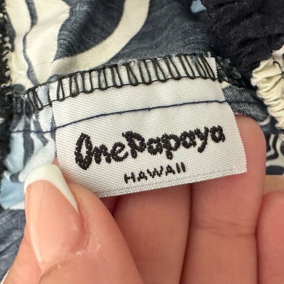 One Papaya Hawaiian Aloha Floral Tropical Leaves On Off Shoulder Peasant Top M - Picture 5 of 5